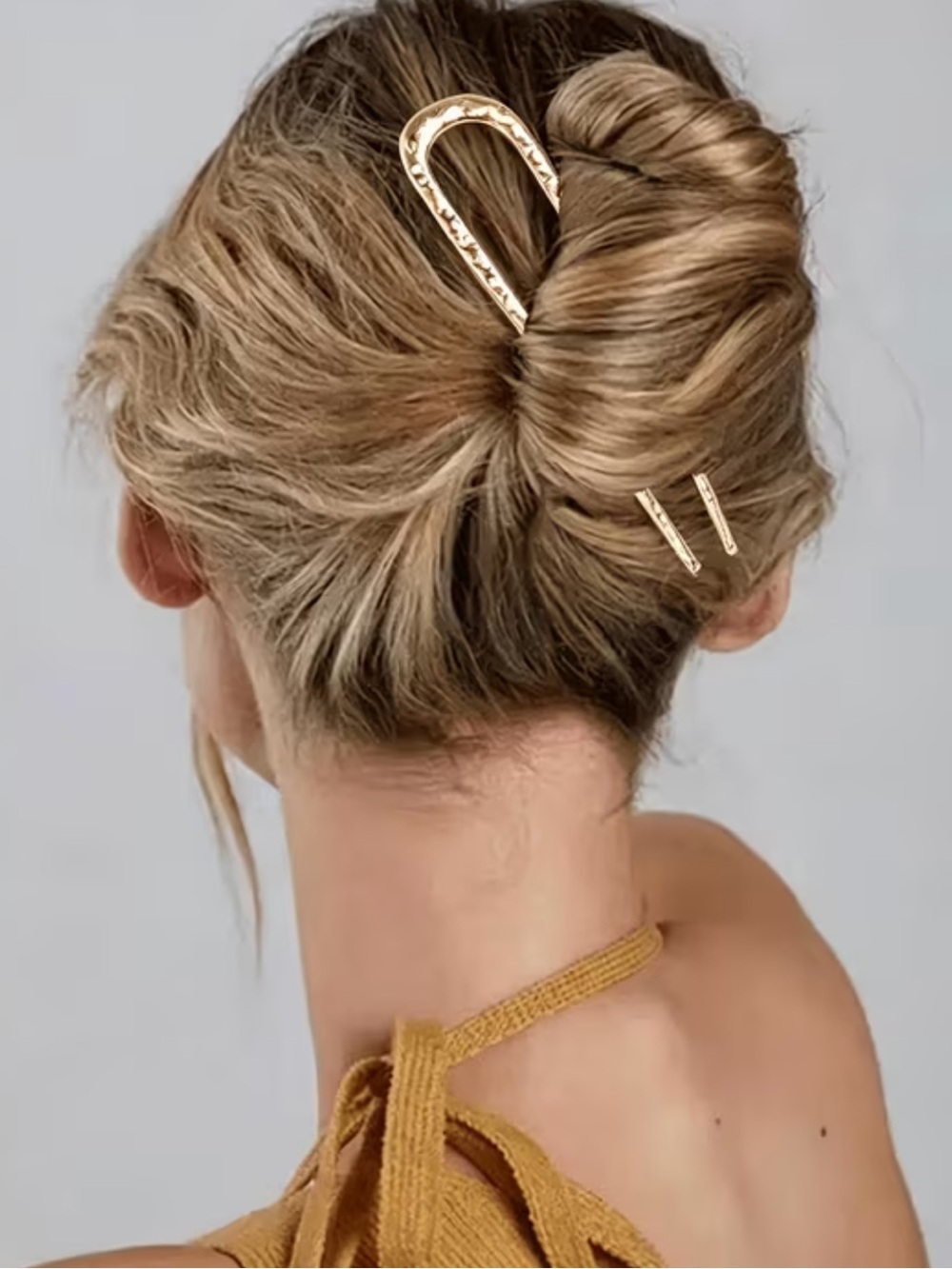 French Style Gold Hammered U -Shaped Hair Pin